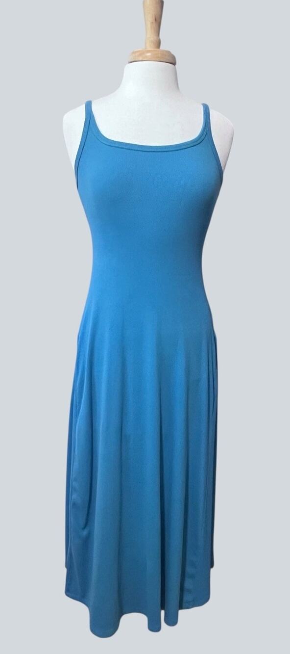 Old Navy Ribbed Sleeveless Maxi Tank Dress Patina Blue Bodycon Flare Size Small